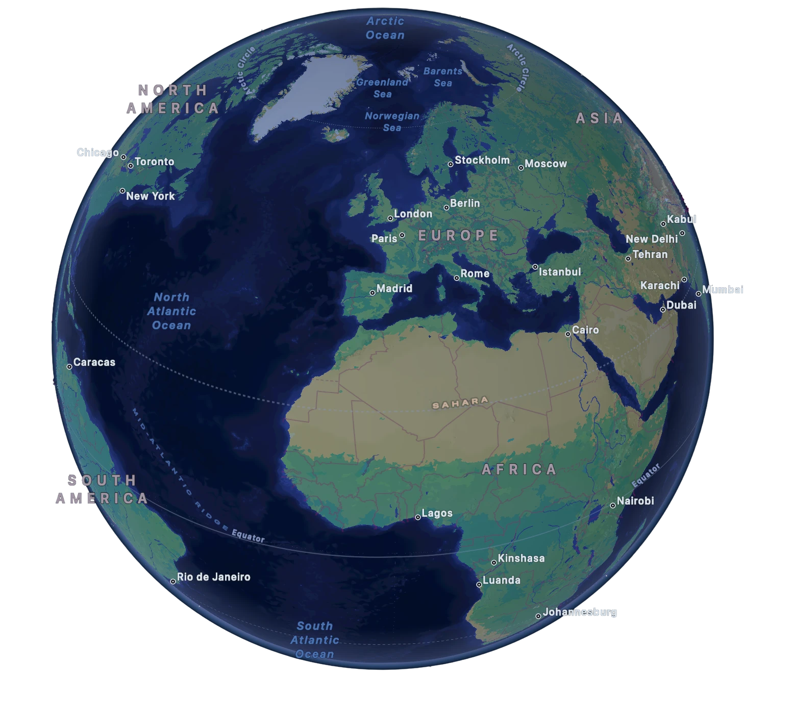 Earth, showing live events around the world